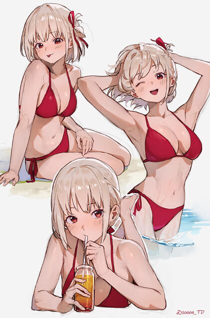 Chisato en bikini rojo