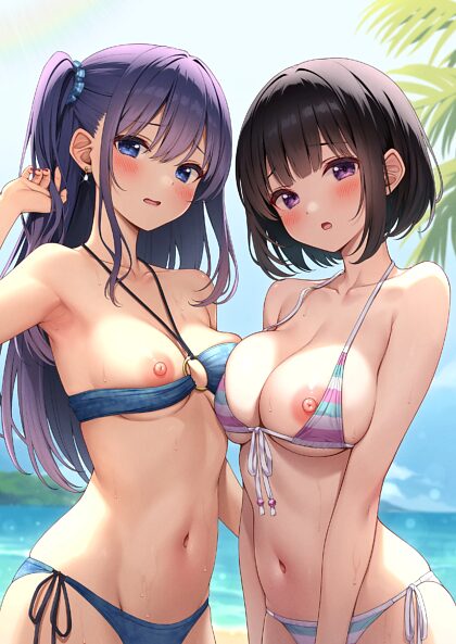 Two cuties inviting to swim together