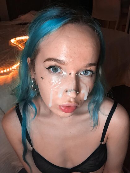 My face is decorated with your cum.