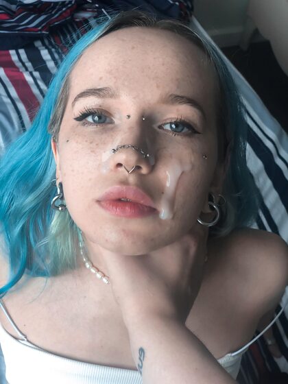 I'm a submissive babe with cum on my face.