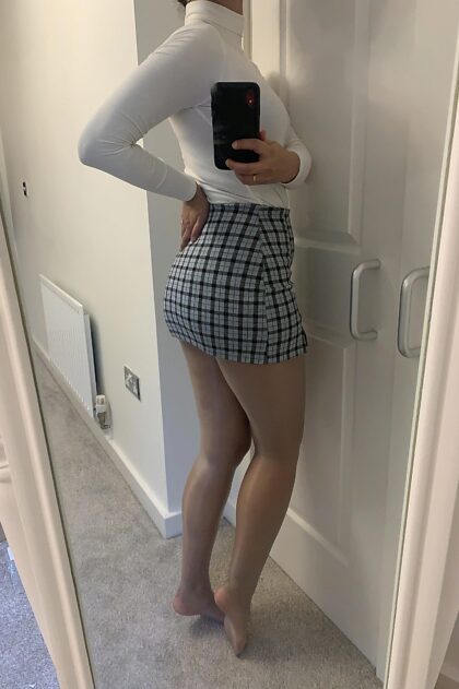 Office trouble: weekend outing outfit in nude tights. What is ur rating?