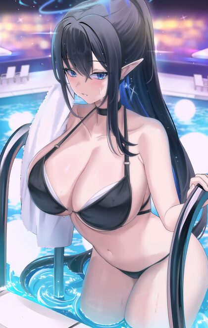 Rin getting out of the pool