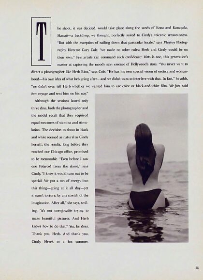 辛迪·克劳馥 (Cindy Crawford)，赫伯·里茨 (Herb Ritts) 为《花花公子》杂志拍摄，1988 年 7 月