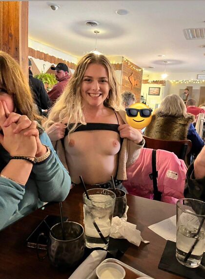 Flashing my tits at dinner in front of my mom LOL