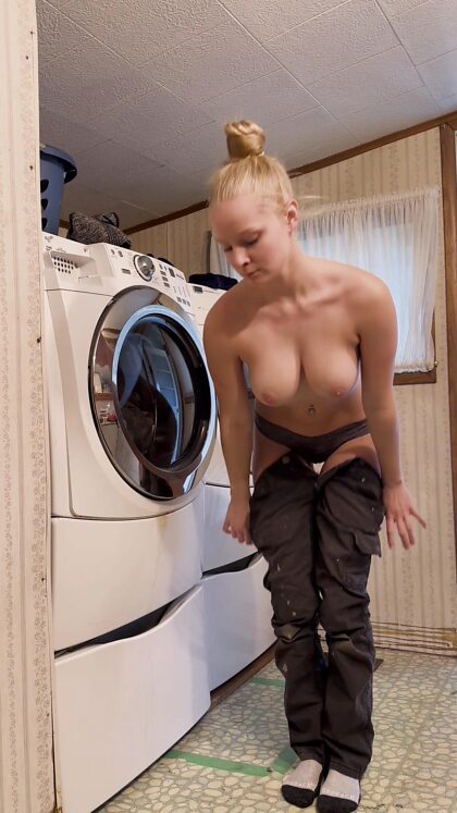 Laundry day means all clothes come off