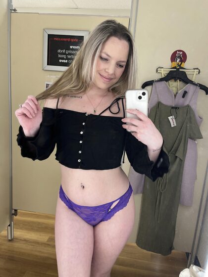 a cute summer top and my purple thong, what would you do if I took you in the changing room with me