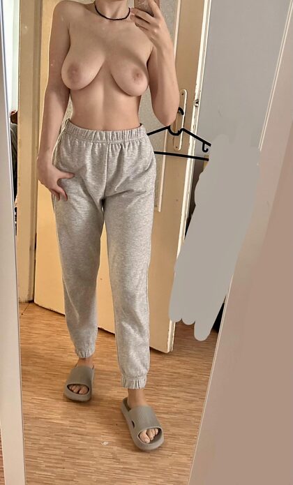 Nothing wrong with spending the day in your sweats – as long as you're topless!