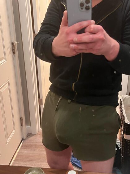 My hung dick is VERY THICK under my shorts 