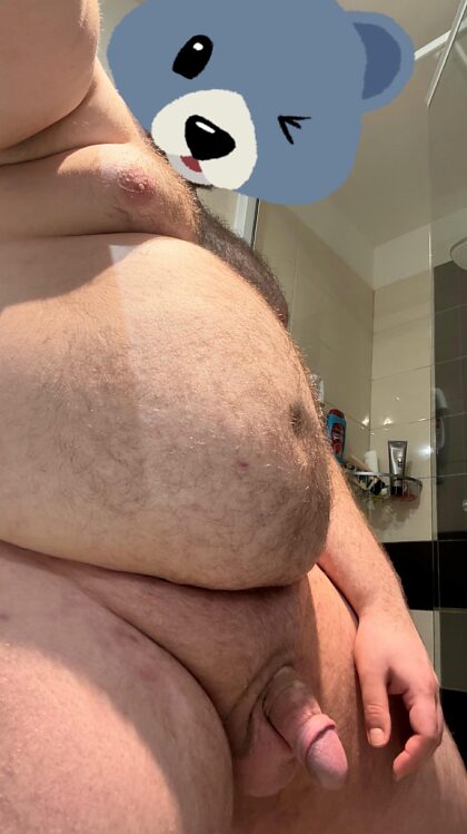 Bear before his hot shower, who would join?