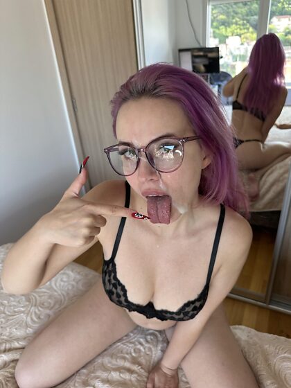 Teen cutie loved all that cum for her bday