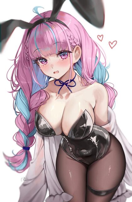 Undressing to show her bunny outfit