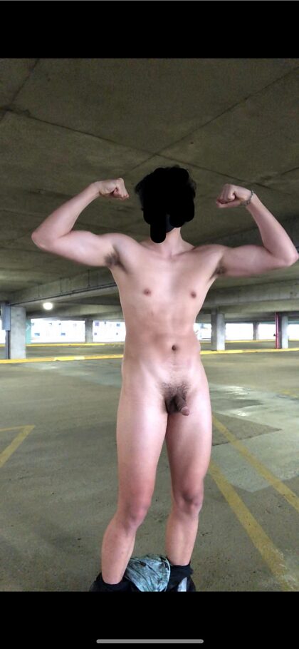 Completely naked in the parking garage