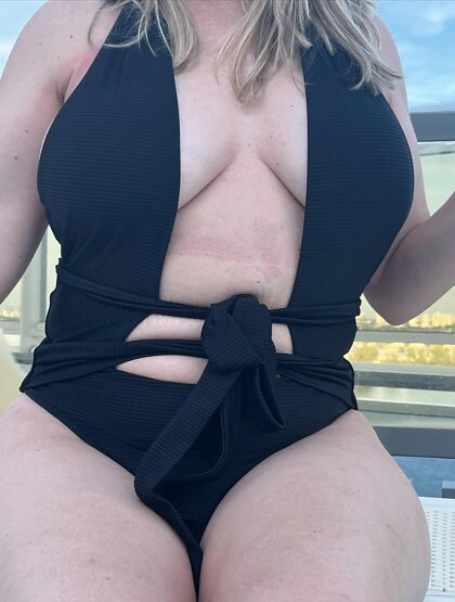 What swimsuit would you pick for this blonde DD MILF?