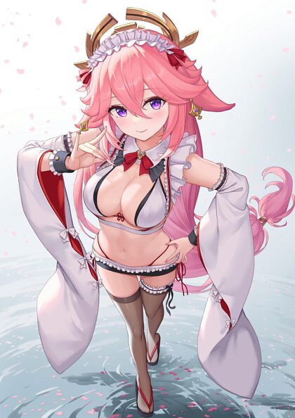 Yae in maid bikini with cherry blossoms
