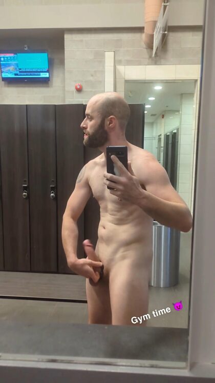 Naked in the locker room. Been flaunting my whole time here, no towel.