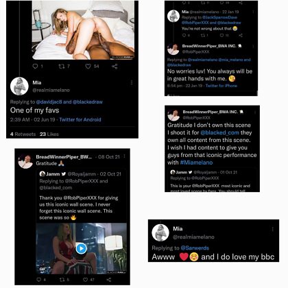 Tweets de Mia y Rob.  ¡Parece que realmente se disfrutaron el uno del otro!