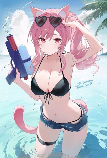 Catgirl with a super soaker