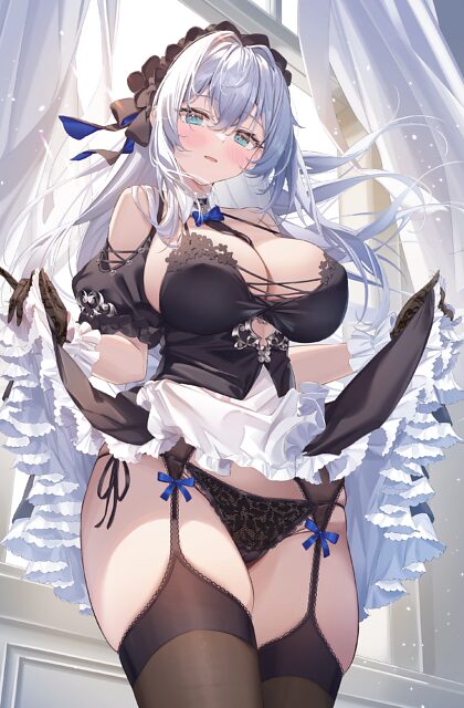 Maid lifting her skirt