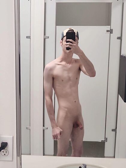 Stripping completely naked in the school bathroom really gets the heart going!