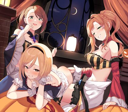 Zeta and Beatrix spank Djeeta to celebrate Halloween (やま兎)[Granblue Fantasy]