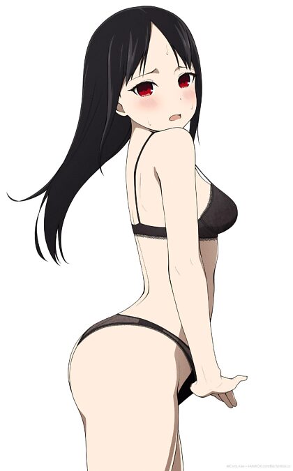 Kaguya Trying On Her Black Lingerie