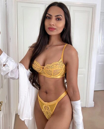British Indian Beauty in Yellow Lingerie