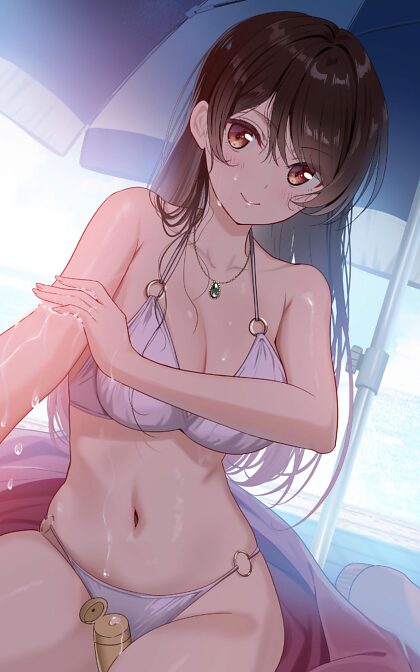 Chizuru applying sunscreen