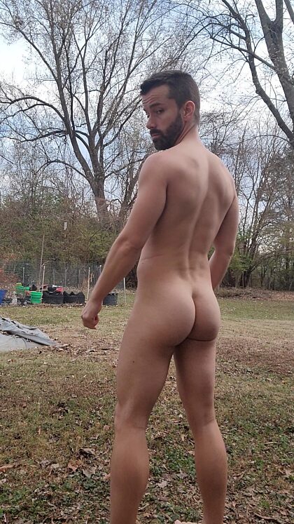 doing yard work in my backyard naked :)