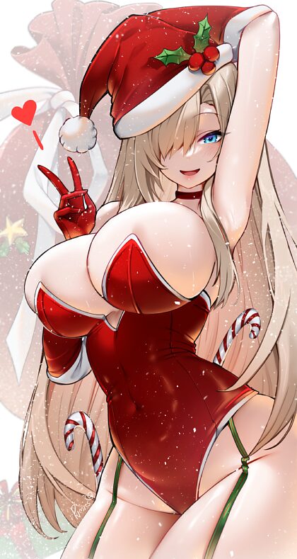 Asuna en justaucorps rouge et bonnet de Père Noël