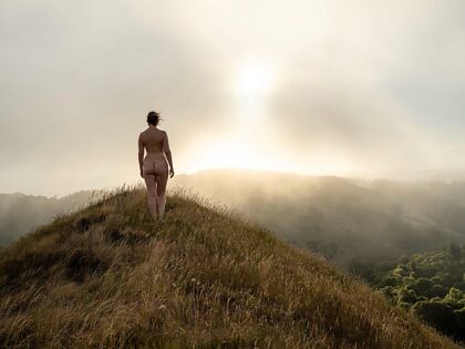 Nude self portrait in the fog