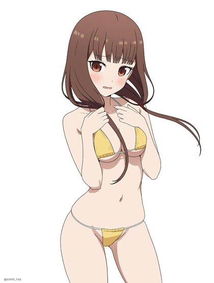 Miko Embarrassed While Wearing Her Gold Bikini