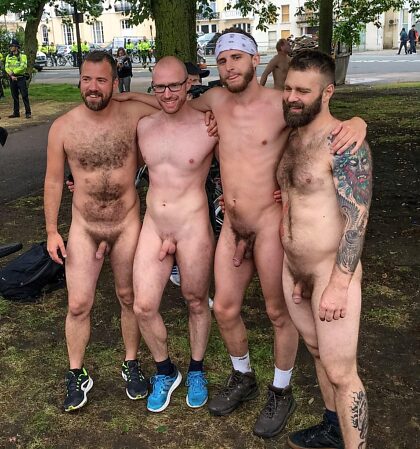 4 friends naked in public . 1 , 2 , 3 or 4 ?