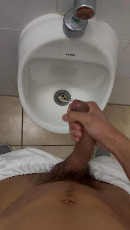 Jerking off in busy urinals with no dividers 