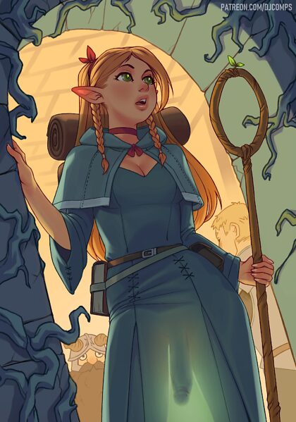 Marcille, délicieuse elfe dans un donjon, mais elle a oublié de porter des sous-vêtements