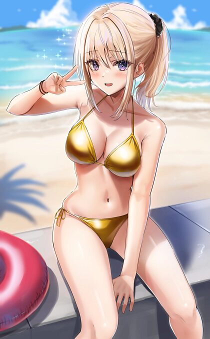 Fille en bikini doré