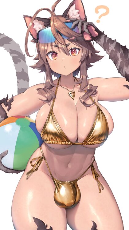 嵐の黄金ビキニの膨らみ