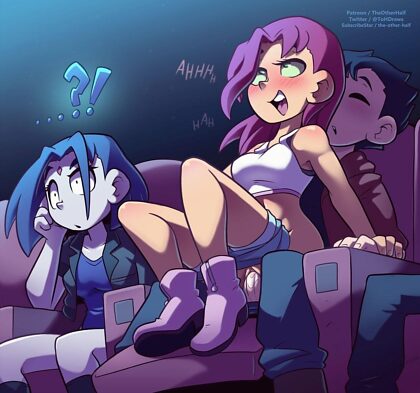 Star Fire chevauchait Robin au cinéma