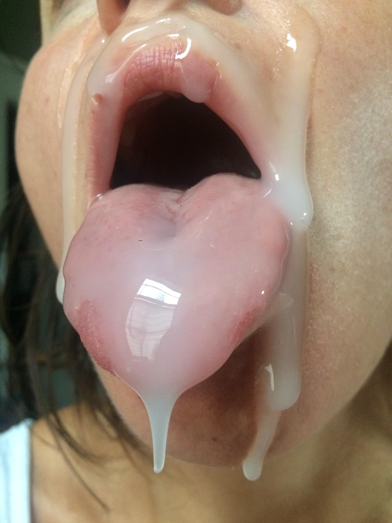 Cum in mouth tongue out