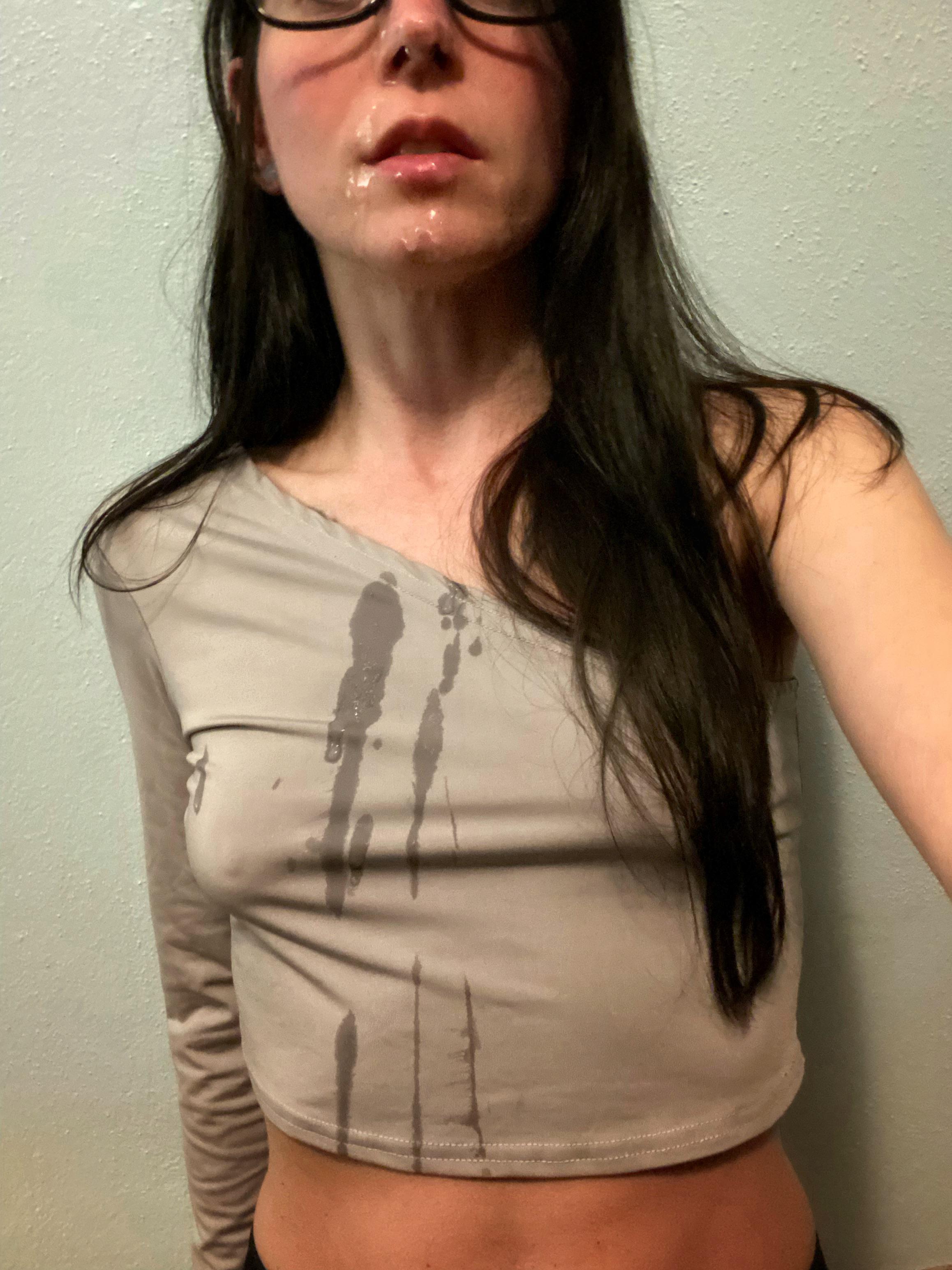 Cum looks good on my face and clothes photo