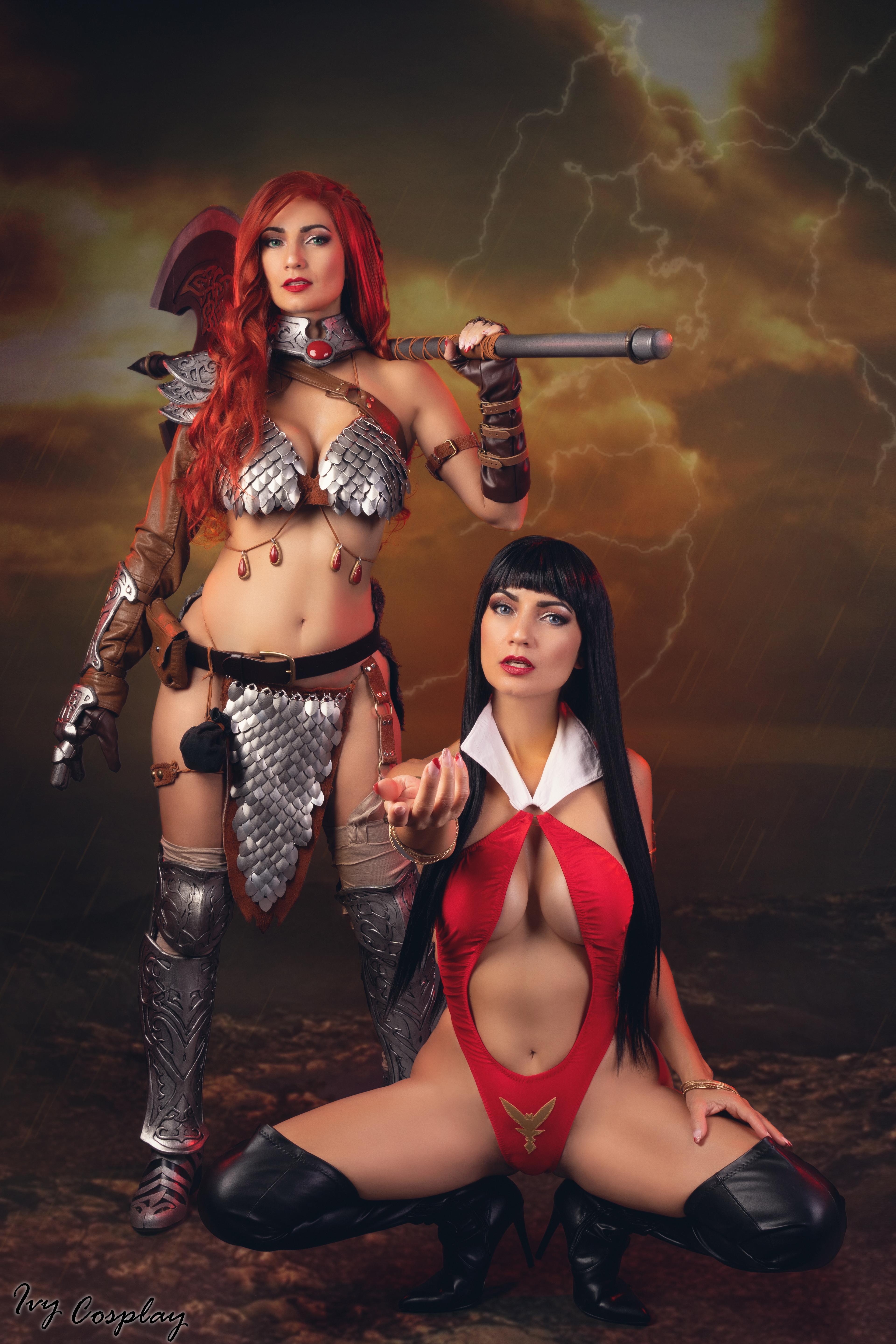 Red Sonja and Vampirella from the Dynamite comic books cosplayer is me both of them.