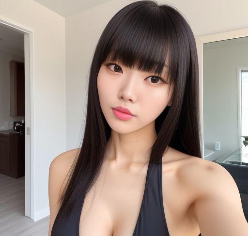 Selfie 18yo Eboney Porn - Korean Teen In Bikini Selfie With Black Hair & Bangs: Mirror-Gazing Fun!