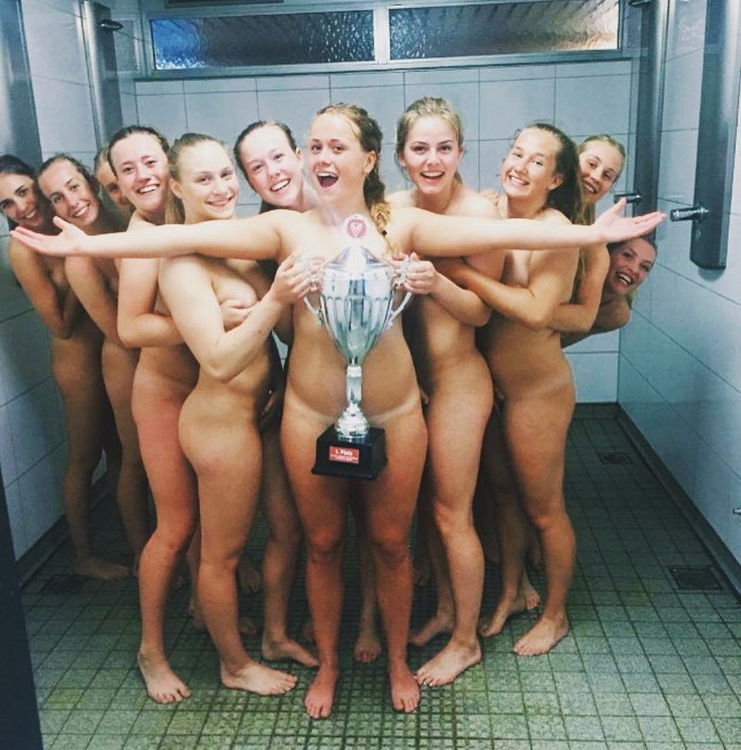 Danish Handball Team celebrating naked in the shower image picture